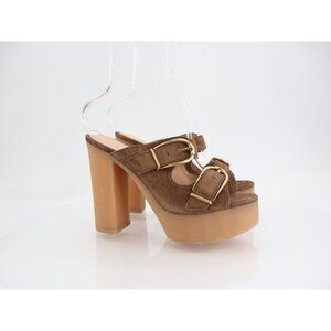 Veronica Beard Garrick Chunky Suede Platform Slide Sandals Buckle Brown 9M Heavy